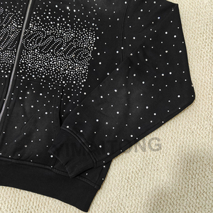 Pull tricoté décontracté noir oversize à col montant zippé, anti-plis, imprimé numérique, style streetwear, pour l'automne, 100% coton - Product Image 2