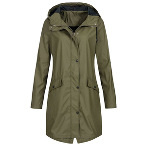 Veste de pluie imperméable à capuche pour femme, longue, coupe-vent, style trench-coat, ajustée, multicolore, vente en gros OEM - Product Image 4