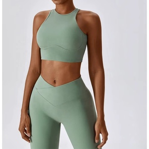 Conjunto de Ropa de Yoga de Dos Piezas para Mujer, Leggings Sólidos, Algodón, para Correr, Fitness, Pilates, Cintura Alta, Ecológico - Product Image 4