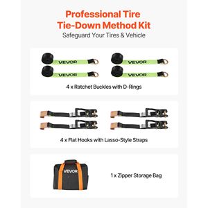 Kit de fixation de roue avec sangle de remorque de type pneu, kit de fixation pour voiture, crochet plat, résistance à la rupture de 10009 lb, attaches à cliquet - Product Image 2