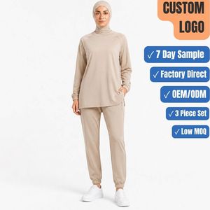 Meditation Wear 260GSM 3 Piece Modest Set Loose Raglan Top Jogger Hijab OEM Wholesale - Product Image 1