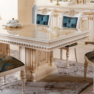 Elegante Juego de Comedor de Caoba Tallado a Mano con Diseño Real, Ecológico, con Detalles en Dorado Marfil, Muebles de Lujo para Apartamento, Hotel, Villa - Product Image 3