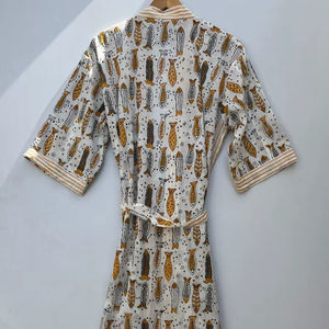 Bata Kimono Ligera de Algodón con Estampado Artesanal Indio - Product Image 1