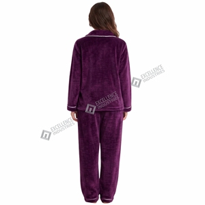 Ensemble de pyjama en polaire pour femmes, vêtements de nuit chauds d'hiver, deux pièces, manches longues, confortable, vêtements de détente à la maison, pyjama en polaire doux pour femmes - Product Image 3