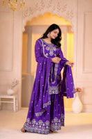 Ensemble Kurti Chinon multi-broderies avec palazzo élastique doublé et dupatta assorti pour femme UV 155