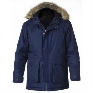 Parka d'hiver décontractée pour homme, grande taille, en polyester matelassé délavé avec garniture en fausse fourrure de mouton, coupe-vent, à col montant et capuche, fermeture éclair amovible - Product Image 2