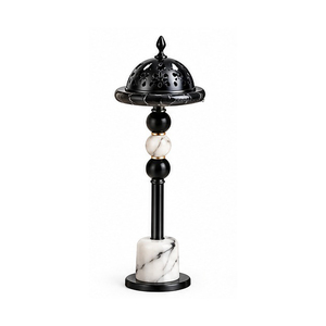 Consummine Metal Incense <b>Burner</b> with Black Marble Base and Wood Bead Column - Product Image 3