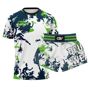 Conjunto de Lucha Libre Sublimado con Logotipo Personalizado al por Mayor, Ropa de Muay Thai de Fibra de Poliéster Transpirable de Manga Corta - Product Image 1