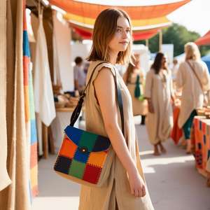 Lightweight Kantha Work <b>Quilted</b> Hobo Bag for Women Boho Chic Ethnic Touch for <b>Summer</b> Holidays - Product Image 1