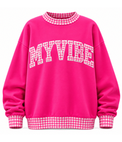 Pull-over col montant pour femme en molleton bouclette, avec broderie personnalisée et applique à pois, style universitaire preppy pour les jours de match, vente en gros