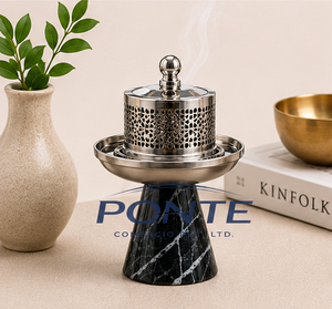 Marble Base Metal Incense Burner Modern Arabic Mabkhara For Bakhoor & Oud Elegant Frankincense Censer For Ramadan Home <b>Decor</b> - Product Image 2