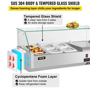 40-Inch Commercial <b>Kitchen</b> Refrigerated Condiment <b>Prep</b> Station 7.8Qt Sandwich <b>Table</b> 1 1/3 4 1/6 Pans 150W Salad Bar 304 - Product Image 6