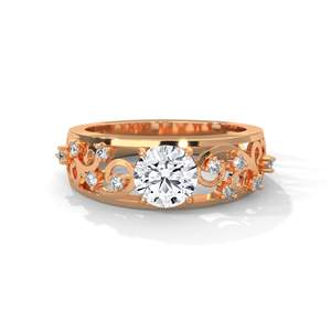 Anillo de Diamantes en Oro Rosa, Corte Redondo, Anillo de Compromiso y Boda, Joyería Nupcial Vintage - Product Image 1