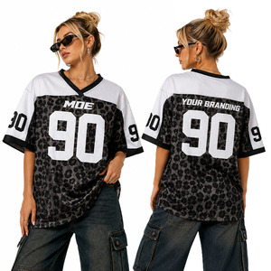Maillot de football américain unisexe personnalisé par sublimation à imprimé léopard, avec nom et numéro, coupe oversize en maille, idéal pour l'été – Vente en gros - Product Image 1