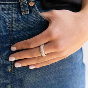 Bague de Fiançailles pour Homme en Argent Sterling 925, Style Hip Hop, Cinq Rangs de Moissanite Sertis en Pavé, Bijoux Iced Out - Product Image 4