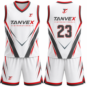 Ensemble de maillots de basketball sublimés TANVEX International, col en V, sans manches, séchage rapide, unisexe, adulte, toutes saisons, écologique, devant - Product Image 1