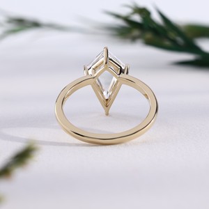 Minimalist Yellow Gold Lab Grown Kite Cut Diamond Solitaire <b>Ring</b> Unique Geometric <b>Crystal</b> Engagement Bridal Anniversary Party - Product Image 4