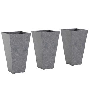 Ensemble de 3 jardinières coniques grises de 28 pouces de hauteur, pots à fleurs en plastique avec finition marbrée et trous de drainage, accessoires de jardin empilables - Product Image 1
