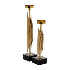 Decorative Antique Style Modern Brass <b>Candle</b> <b>Stick</b> Holder Set with <b>Black</b> Base and Gold Rods for Home Decoration - Product Image 5