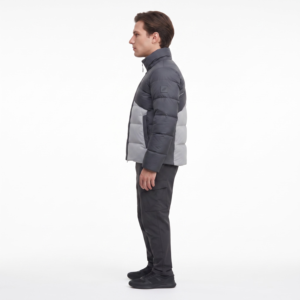 Veste matelassée en nylon recyclé pour homme, blocs de couleur asymétriques, streetwear européen, étiquette personnalisée OEM - Product Image 3