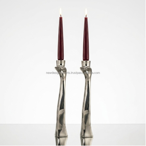 Premium Pair of Fluid Minimalist Candlesticks • Twisted Liquid Metal <b>Taper</b> Stand - Product Image 6
