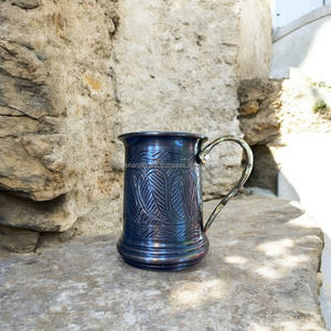 Taza de Cerveza Personalizada de Cobre Recubierto y Plateado con Grabado - Estilo Clásico, Regalo Empresarial de la India - Product Image 1