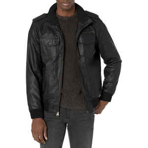 Chaqueta Bomber de Cuero Genuino para Hombre, Cuello Camisero, Cierre de Cremallera, Color Sólido, Forro de Piel Sintética, Abrigo de Invierno, Estilo Casual - Product Image 4