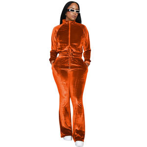 Conjunto de Sudadera y Pantalones de Terciopelo Personalizados al por Mayor para Mujer, Sudadera con Capucha y Cremallera, Chándal de Terciopelo para Mujer - Product Image 4