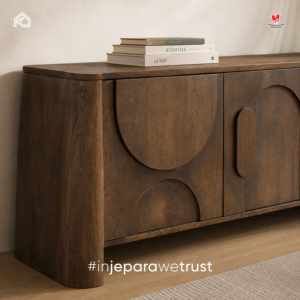 Buffet en bois massif Japandi, console de rangement moderne et minimaliste, écologique, à fixation murale pour appartement et salon - Product Image 2