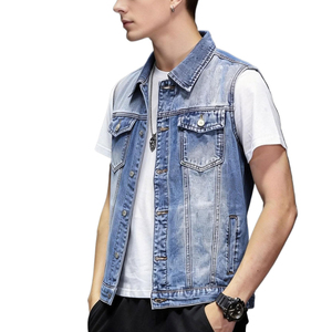 เสื้อกั๊กยีนส์ผู้ชายสไตล์คลาสสิก ดีไซน์สั่งทำพิเศษ แจ็คเก็ตแขนกุด ผ้าฝ้ายนุ่ม ระบายอากาศได้ดี สวมใส่สบาย ดูดีมีสไตล์ ทันสมัย - Product Image 3