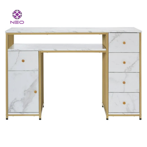 Tables de manucure professionnelles modernes MFD Mobilier de salon de manucure et ensemble de chaises Bureau à ongles Dessus en marbre - Product Image 1