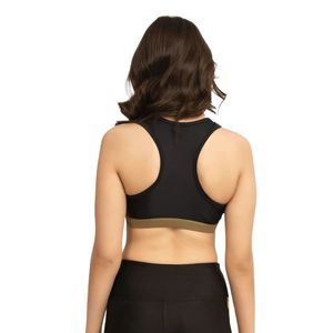 <b>Women</b> <b>Black</b> Sports Bra Racerback <b>Crop</b> <b>Top</b> Athletic Tank with Lime Green Band Sleeveless Workout Yoga Fitness Training - Product Image 6