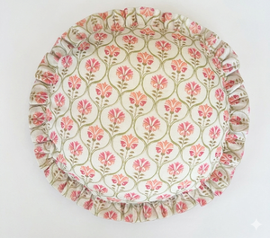 Handmade <b>Round</b> <b>Cushion</b> Covers with Frills Floral Design Decorative Pillow Cover for Luxury Living Room Sofa Hotel and Home - Product Image 1