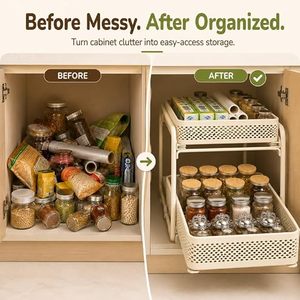 Étagère de rangement à double niveau avec paniers amovibles pour l'organisation des épices de cuisine, design minimaliste, type sur pied - Product Image 2