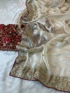 Sari de seda de diseñador, sari de seda bordado, sari bordado con lentejuelas, sari bordado con zari, atuendo festivo, atuendo de boda, estilo étnico - Product Image 5