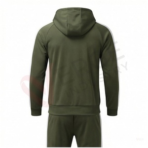 Ensemble de survêtement à capuche vert olive pour homme, manches longues, fermeture éclair sur le devant, couleur unie, respirant, décontracté, pour l'automne, coupe classique - Product Image 2