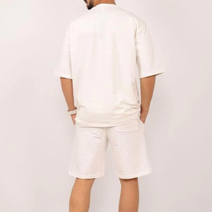 Ensemble deux pièces d'été gris anthracite pour homme : T-shirt oversize en coton à épaules tombantes et short de survêtement décontracté assorti - Product Image 3