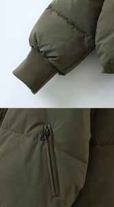 Women's Olive Green Quilted Jacket <b>Stand</b> Collar Full Sleeve Zipper Closure Thick Winter Solid Color Casual <b>Coat</b> - Product Image 3