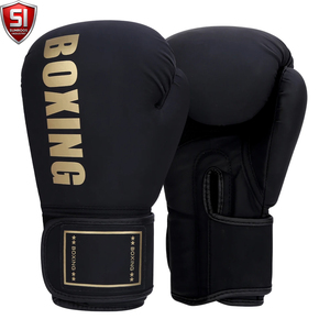 Gants de boxe SUMROOS SI en cuir noir et or avec sangle de poignet réglable, durables, protecteurs, confortables, équipement d'entraînement, design à lacets - Product Image 1
