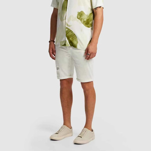 Pantalones Cortos Bermuda de Algodón Blancos para Hombre, Estilo Casual, Desgastados, con Botones, Cintura Media, Tejido de Algodón - Product Image 3
