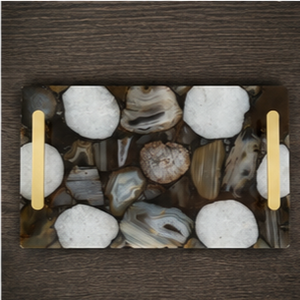 Rectangular Stone <b>Storage</b> Tray With Gold Handles Modern Design Living Room <b>Tabletop</b> Accessory - Product Image 6