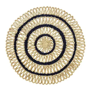 Elegant Navy <b>Ring</b> Seagrass Placemat Round Hollow Looped Tablemat Heatproof Coaster Rustic Charger <b>Plates</b> For Fine Dining Restaur - Product Image 1
