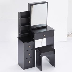 Tavolo da Trucco Extra Large con Specchio Scorrevole, Sgabello Imbottito, Ampio Spazio di Archiviazione, Comodino Multilivello Compatto - Product Image 4