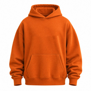 เสื้อฮู้ดดี้สีส้มไหม้คุณภาพสูง แบบสั่งทำสีพื้น ผ้าฟลีซหนานุ่มสำหรับฤดูหนาว ทรงหลวมไหล่ตก ขายส่ง - Product Image 3