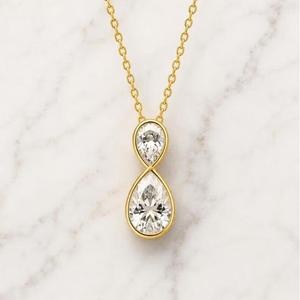 Double Pear Shaped Diamond <b>Pendant</b> Necklace <b>Solid</b> Yellow <b>Gold</b> Bezel Setting Figure Eight Infinity Drop Layering Chain Necklaces - Product Image 1