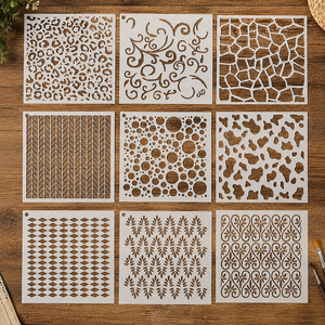 9 Plantillas Geométricas Reutilizables de 30x30cm, Plantillas de Pintura de PET de 0.25mm para Decoración de Paredes, Muebles y Pisos, Manualidades - Product Image 1