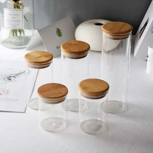 <b>Glass</b> Pantry <b>Jars</b> <b>with</b> Wooden <b>Lids</b> for Rice Pasta Pulses Cereals Nuts Seeds Snacks and Everyday Food Organization - Product Image 3