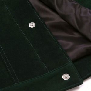 Veste en daim vert foncé pour homme, manches longues, en cuir teint uni, vêtement d'extérieur Tamda International TI-MLJ-02, respirante, grandes tailles, toutes tailles - Product Image 5