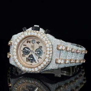 Montre d'affaires VVS Moissanite entièrement sertie, 46 mm, carrée, en acier inoxydable, bracelet en cuir, affichage numérique, mixte, luxueuse - Product Image 5
