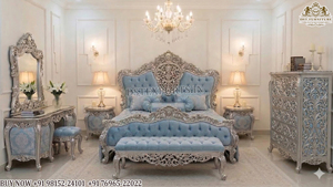 Ensemble de meubles de chambre à coucher de style Birmingham en or antique, lit double en teck exclusif avec commode, finition dorée de luxe, ensemble de lit UK - Product Image 6